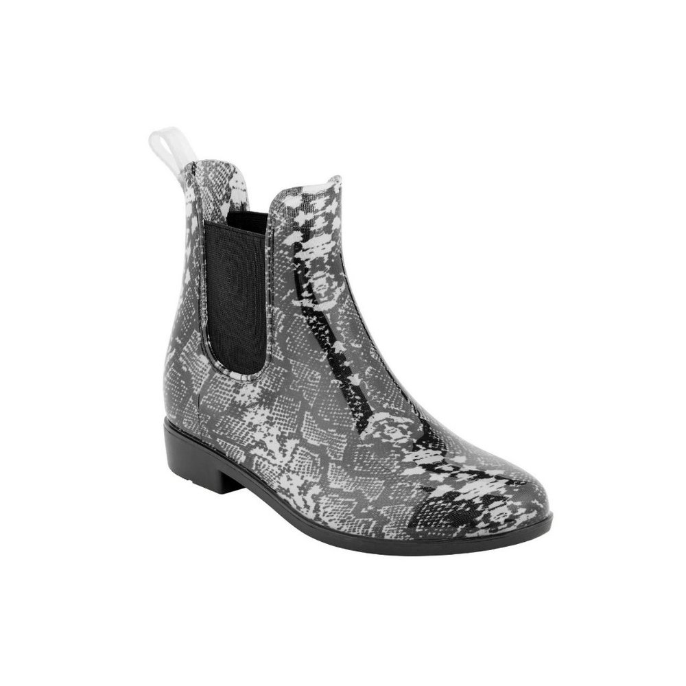 NWT Time and Tru Women's Snake Print Rain Boots – Black Ankle‎ Slip-On, Size 7